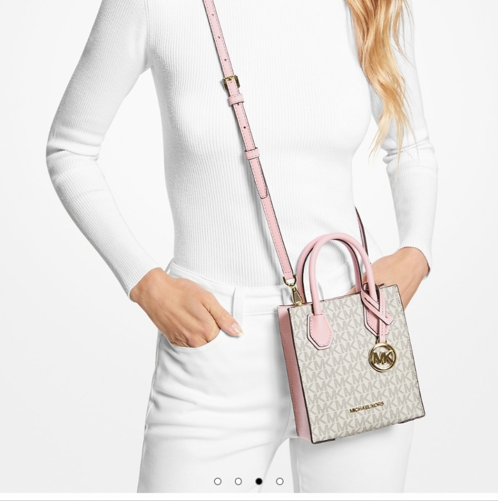 NWT Michael Kors Mercer Cream and Pink Crossbody Bag - Picture 2 of 4